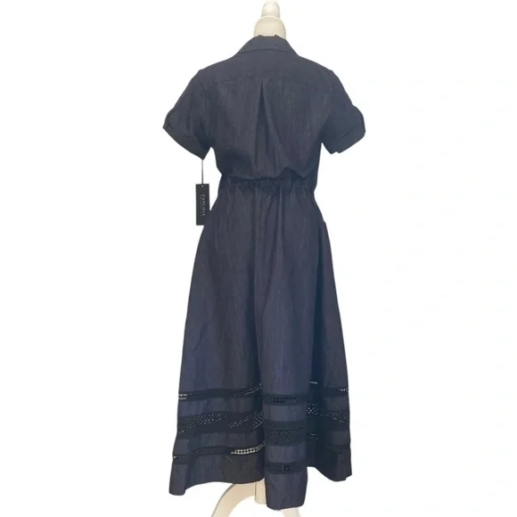 Carlisle Collection NWT Denim Blue Bell Dress Short Sleeve Fit Flare Dress - Picture 3 of 13